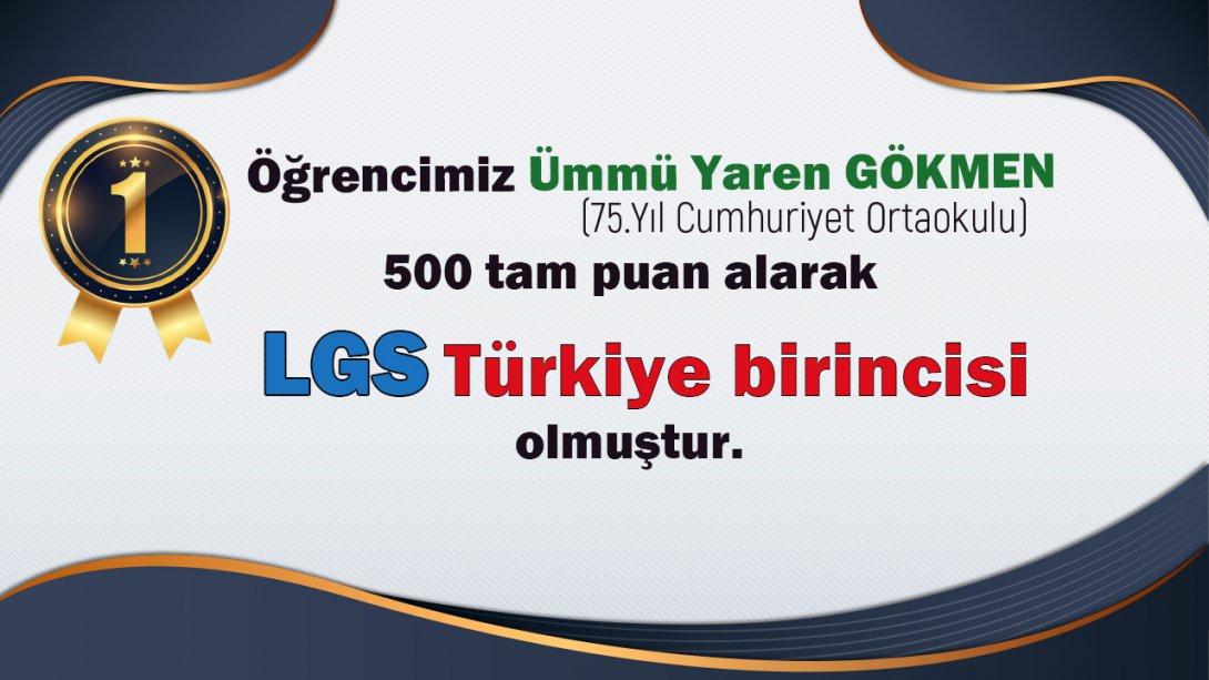 LGS Sınavında Öğrencimiz Türkiye Birincisi oldu.
